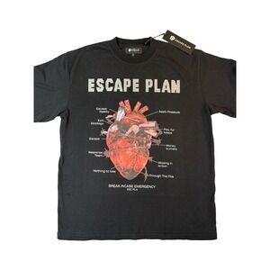Escape Plan Shirt Mens XL Black Heart Graphic Break In Case Emerg Streetwear NWT